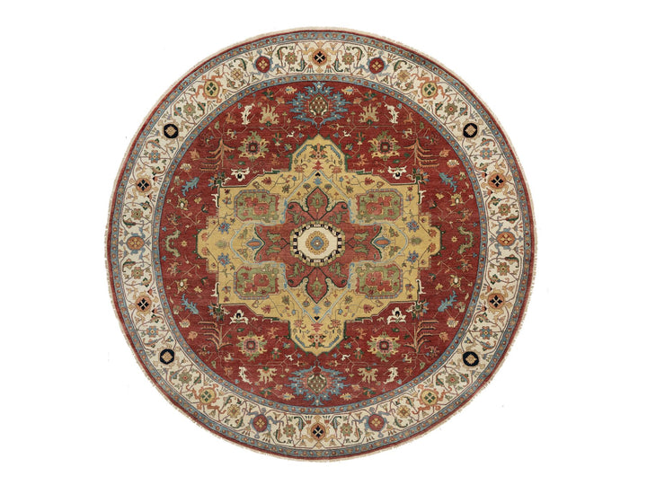 12'0" x 12'0" New Hand Knotted Red Wool Round Oriental Rug - MOA10290740