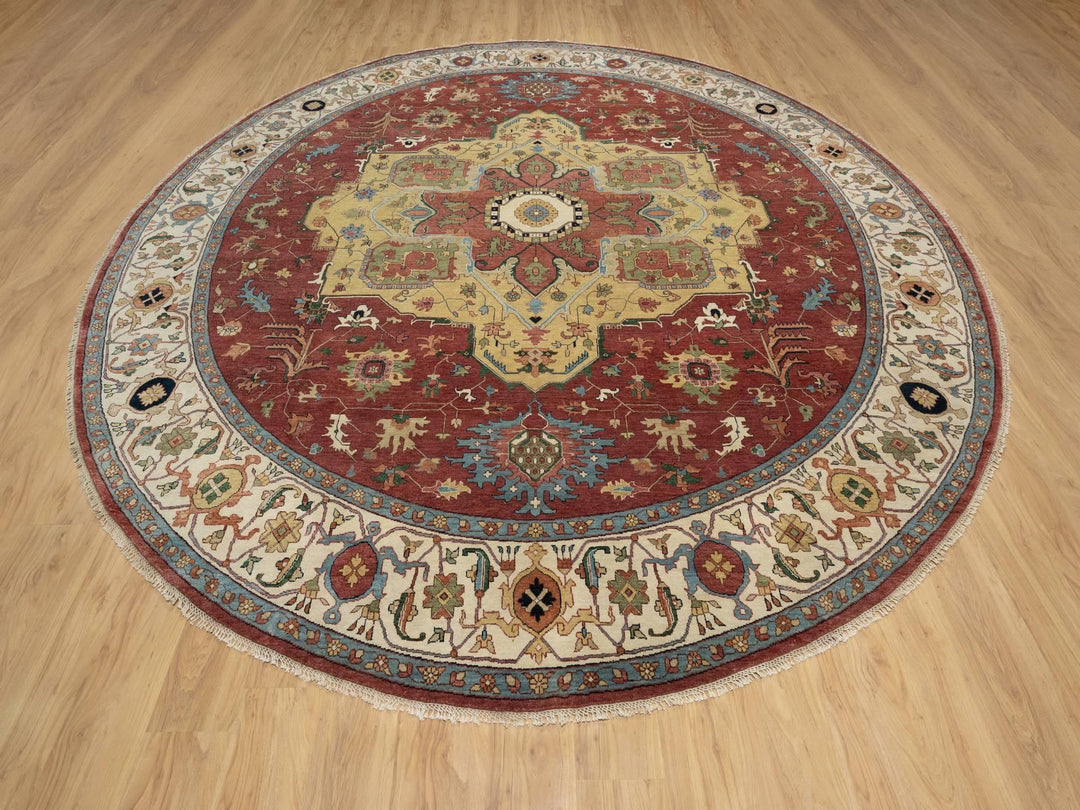 12'0" x 12'0" New Hand Knotted Red Wool Round Oriental Rug - MOA10290740