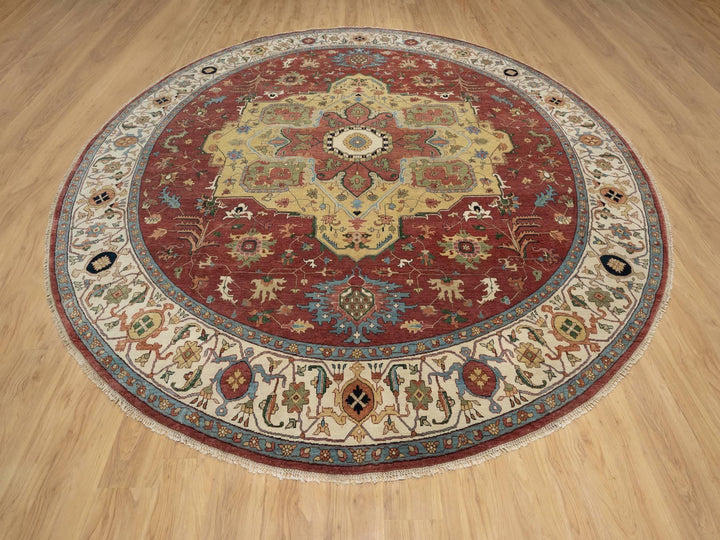 12'0" x 12'0" New Hand Knotted Red Wool Round Oriental Rug - MOA10290740