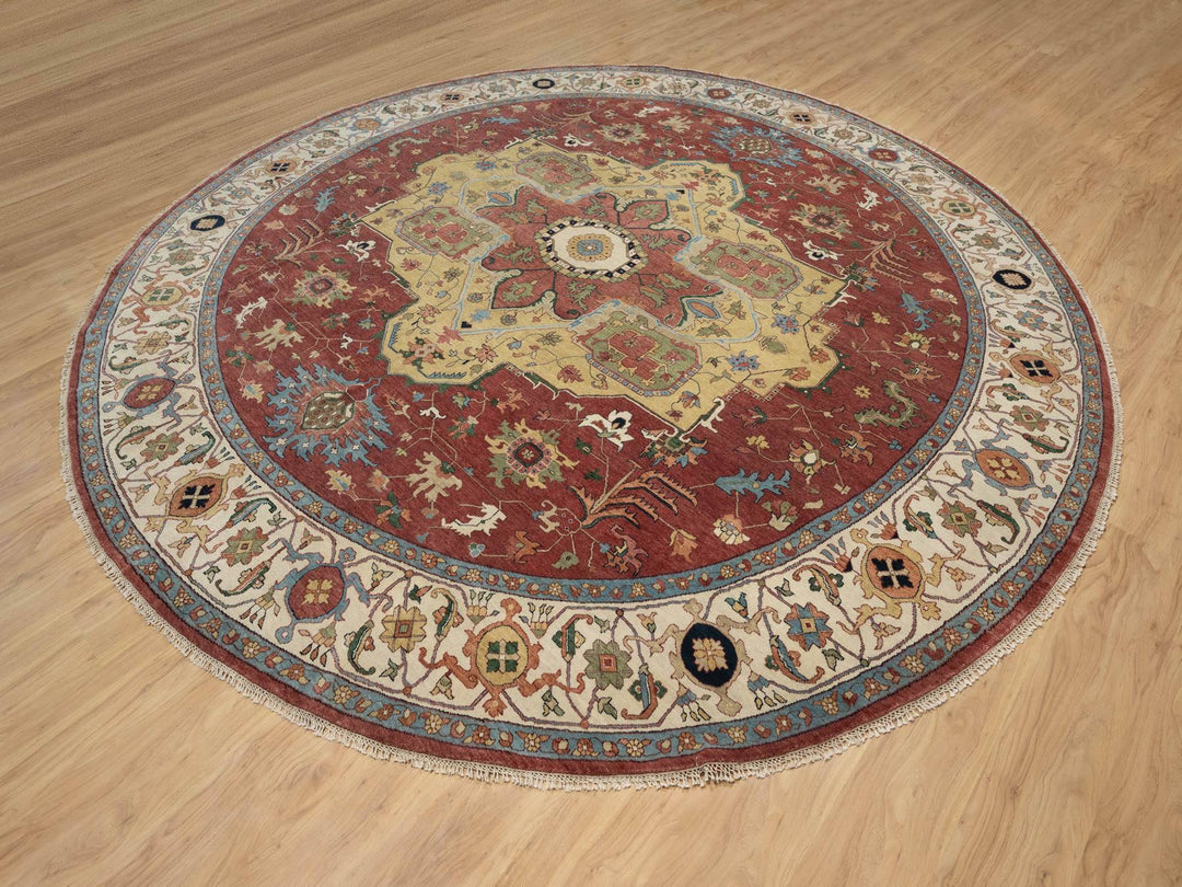 12'0" x 12'0" New Hand Knotted Red Wool Round Oriental Rug - MOA10290740