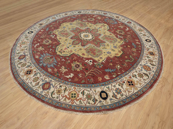 12'0" x 12'0" New Hand Knotted Red Wool Round Oriental Rug - MOA10290740