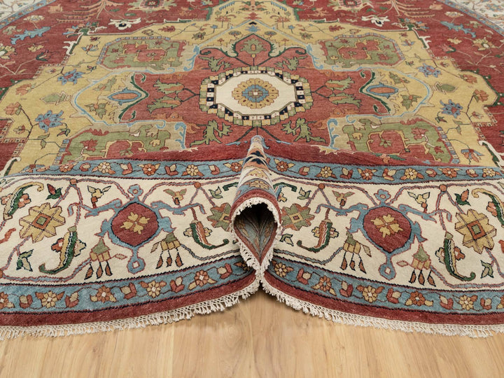 12'0" x 12'0" New Hand Knotted Red Wool Round Oriental Rug - MOA10290740