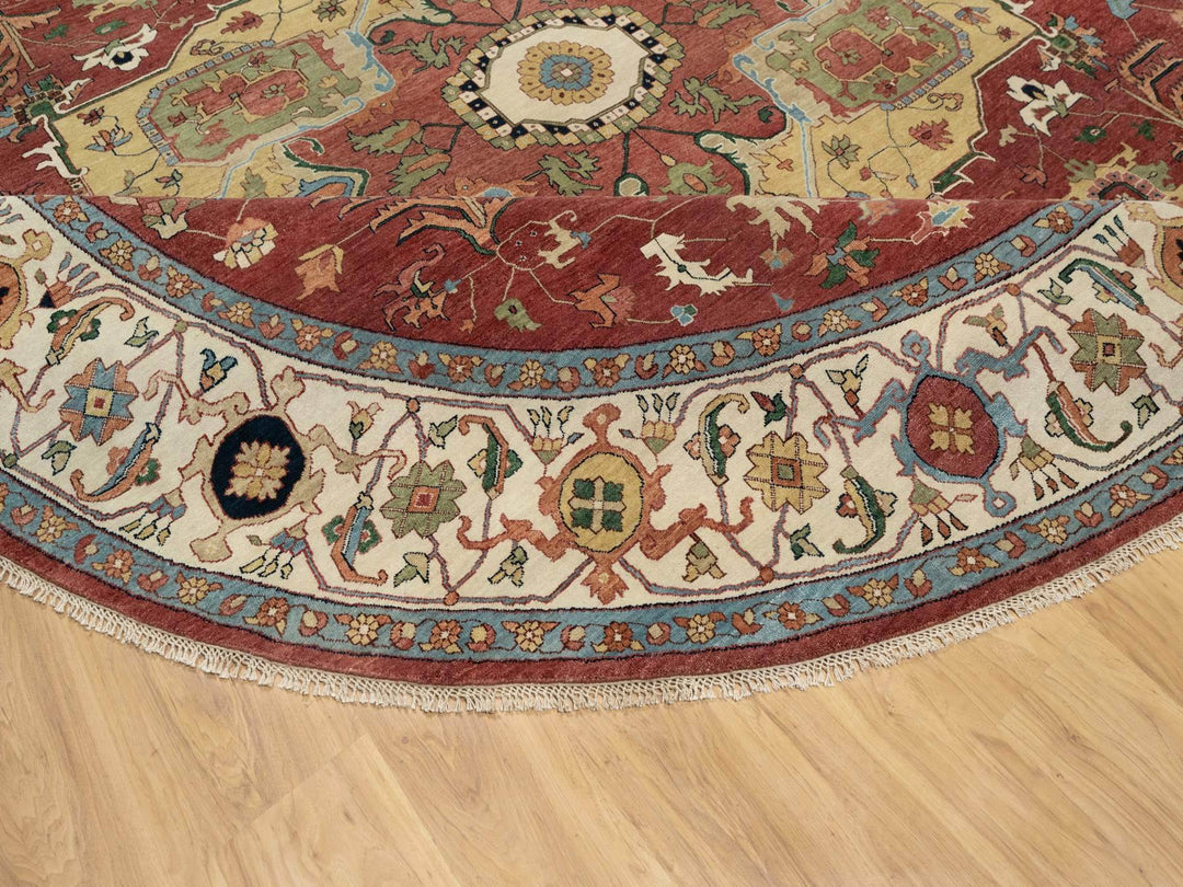 12'0" x 12'0" New Hand Knotted Red Wool Round Oriental Rug - MOA10290740