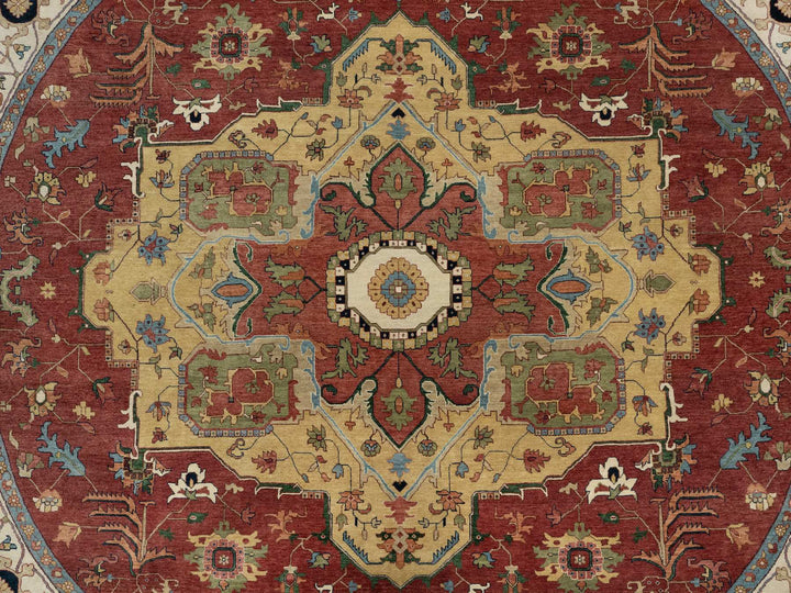 12'0" x 12'0" New Hand Knotted Red Wool Round Oriental Rug - MOA10290740