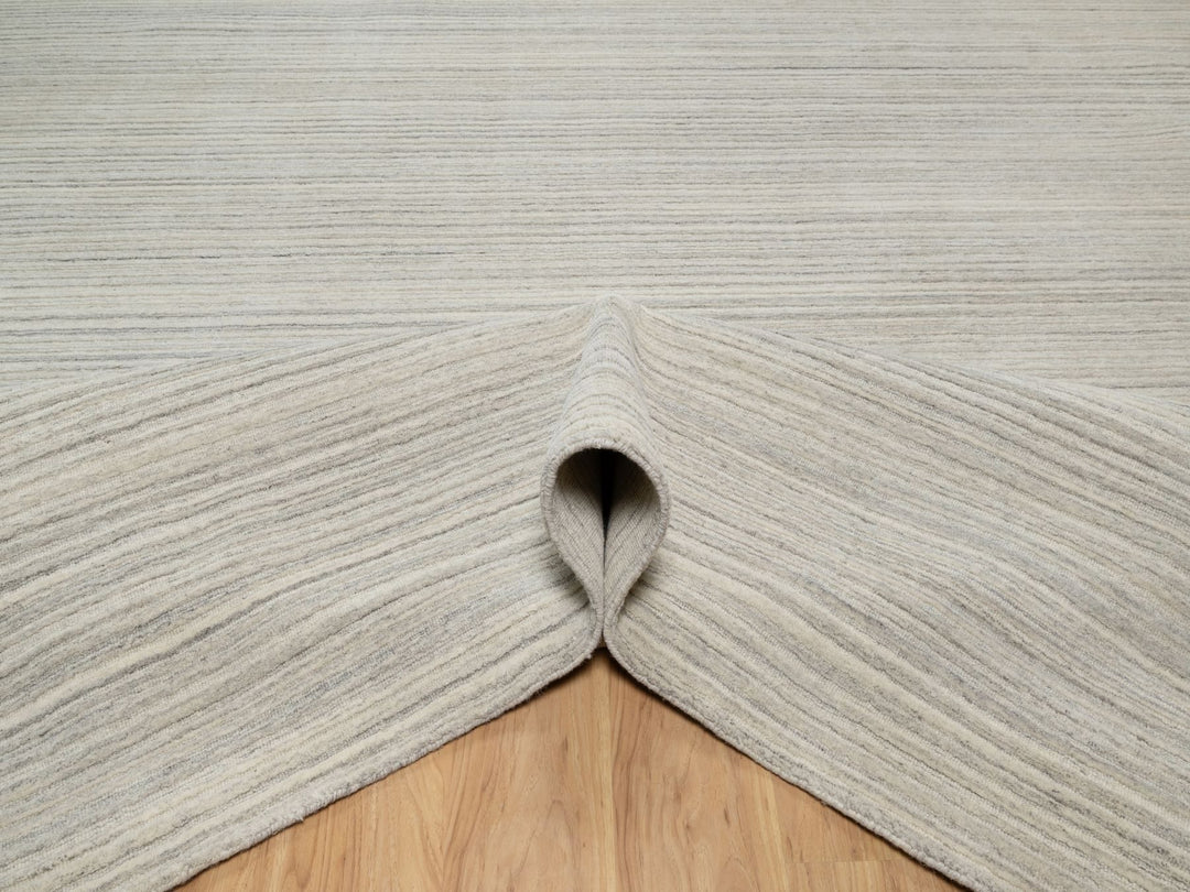 12'1" x 17'7" New Hand Loomed Beige Wool Rectangle Oriental Rug - MOA10290791