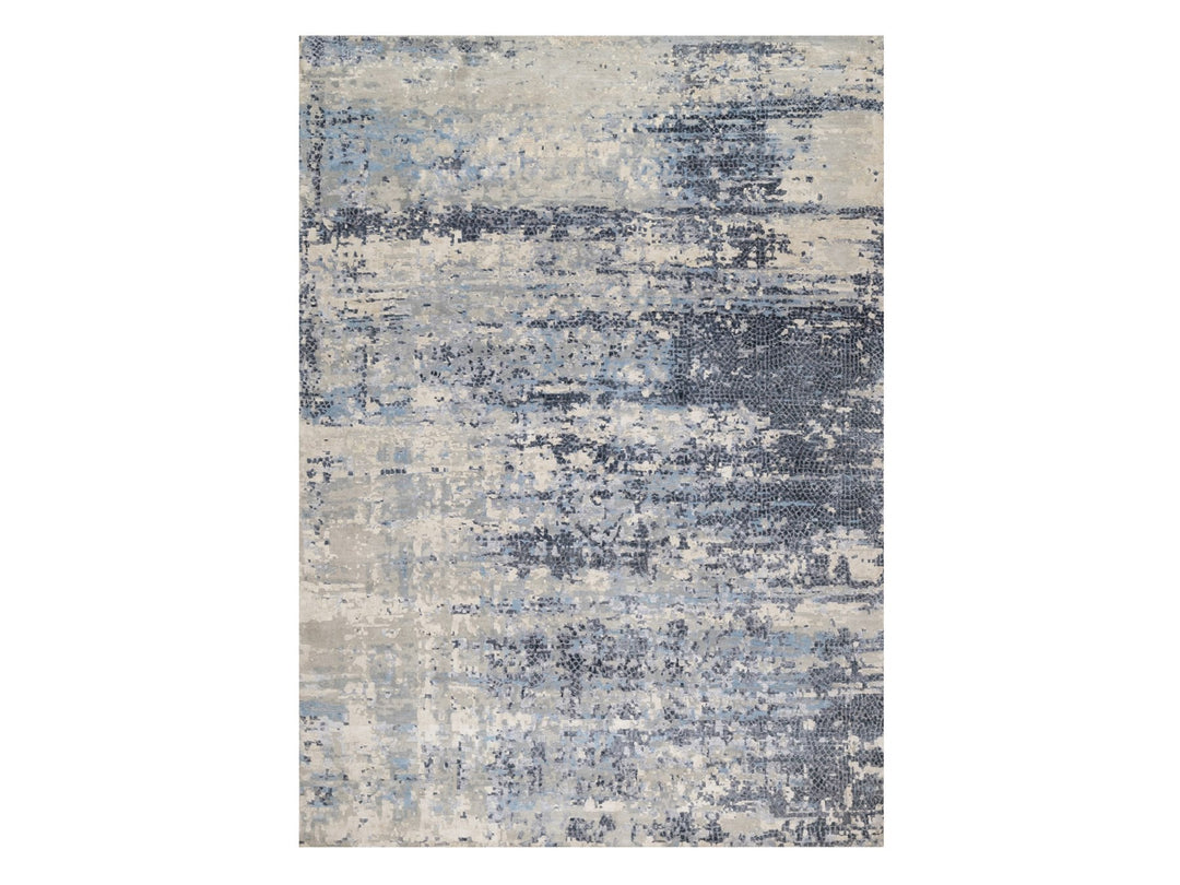 9'10" x 13'7" New Hand Knotted Blue Wool & Silk Rectangle Oriental Rug - MOA10290806