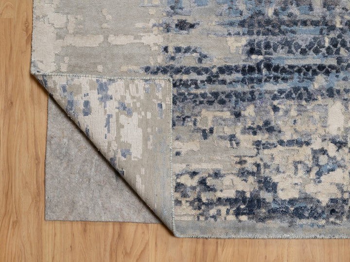 9'10" x 13'7" New Hand Knotted Blue Wool & Silk Rectangle Oriental Rug - MOA10290806