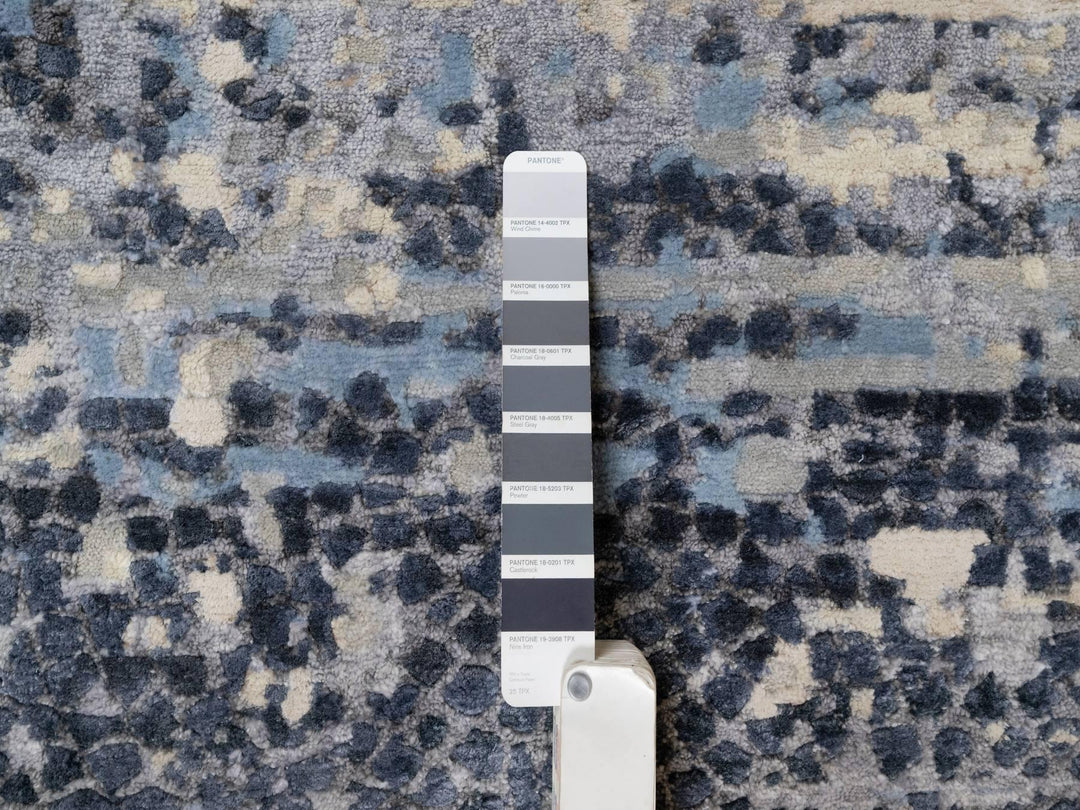 9'10" x 13'7" New Hand Knotted Blue Wool & Silk Rectangle Oriental Rug - MOA10290806