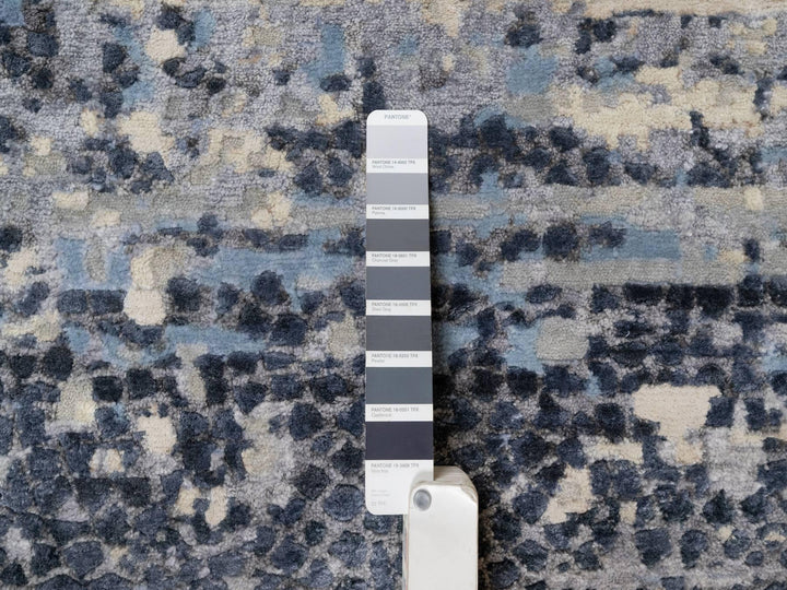 9'10" x 13'7" New Hand Knotted Blue Wool & Silk Rectangle Oriental Rug - MOA10290806