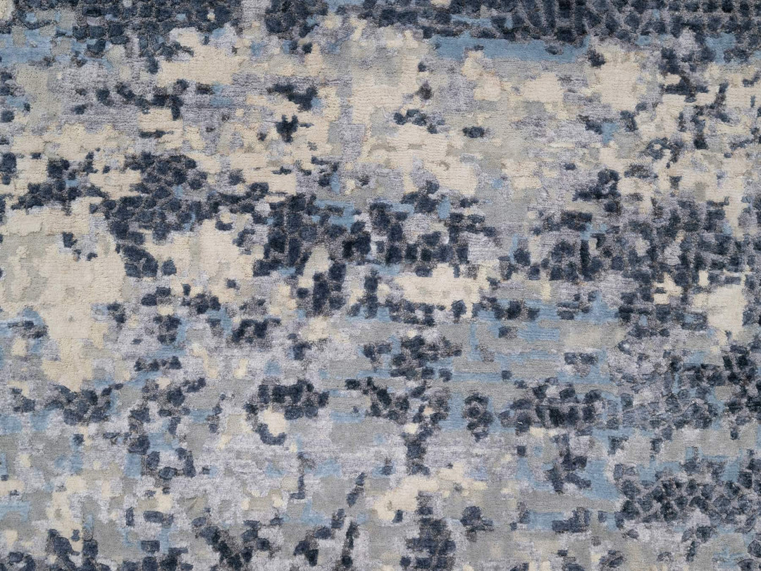 9'10" x 13'7" New Hand Knotted Blue Wool & Silk Rectangle Oriental Rug - MOA10290806