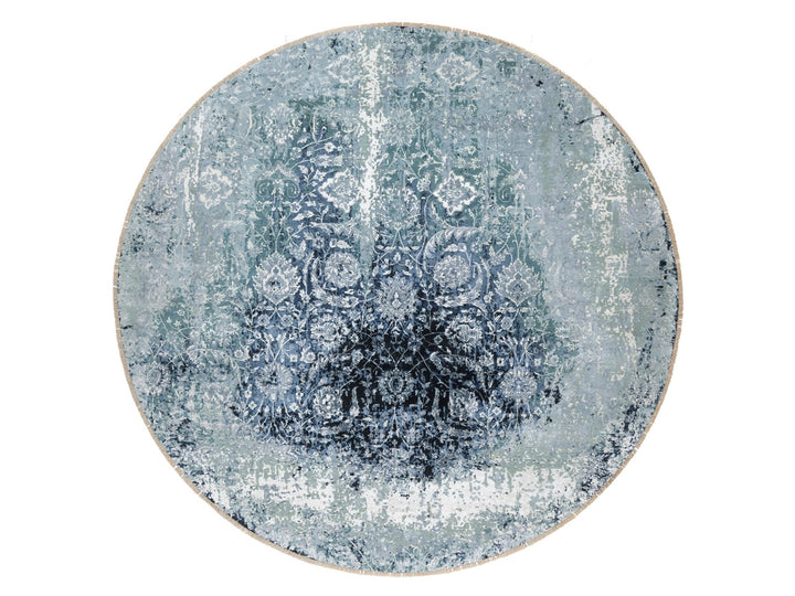 12'0" x 12'0" New Hand Knotted Grey Wool & Silk Round Oriental Rug - MOA10290808