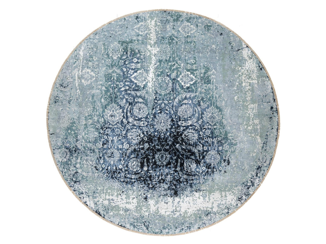12'0" x 12'0" New Hand Knotted Grey Wool & Silk Round Oriental Rug - MOA10290808