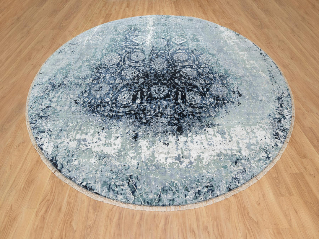 12'0" x 12'0" New Hand Knotted Grey Wool & Silk Round Oriental Rug - MOA10290808