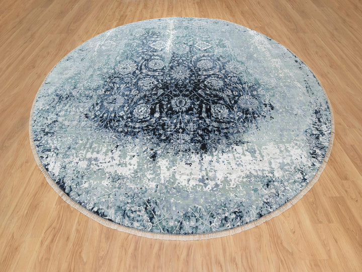 12'0" x 12'0" New Hand Knotted Grey Wool & Silk Round Oriental Rug - MOA10290808