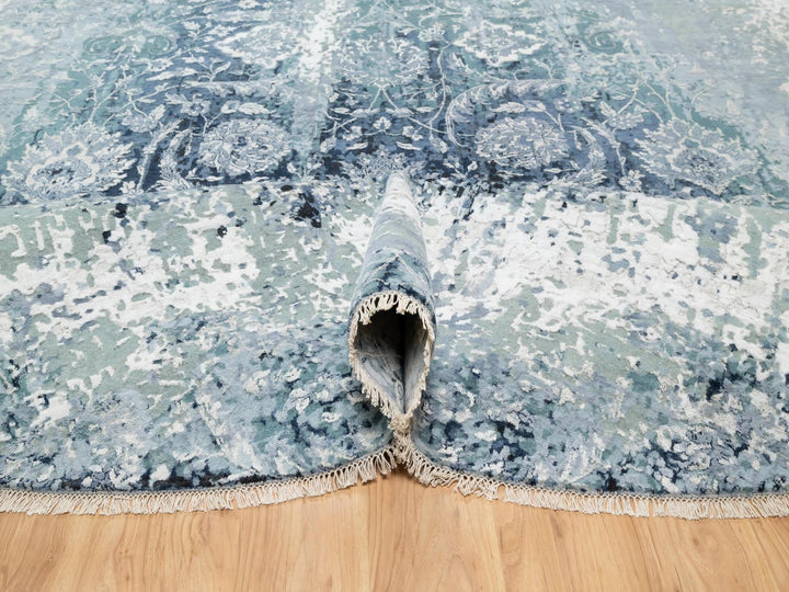 12'0" x 12'0" New Hand Knotted Grey Wool & Silk Round Oriental Rug - MOA10290808