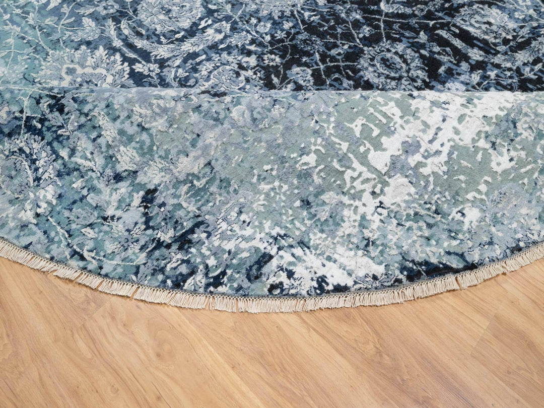 12'0" x 12'0" New Hand Knotted Grey Wool & Silk Round Oriental Rug - MOA10290808