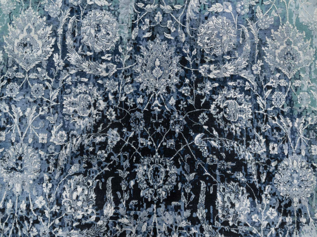 12'0" x 12'0" New Hand Knotted Grey Wool & Silk Round Oriental Rug - MOA10290808