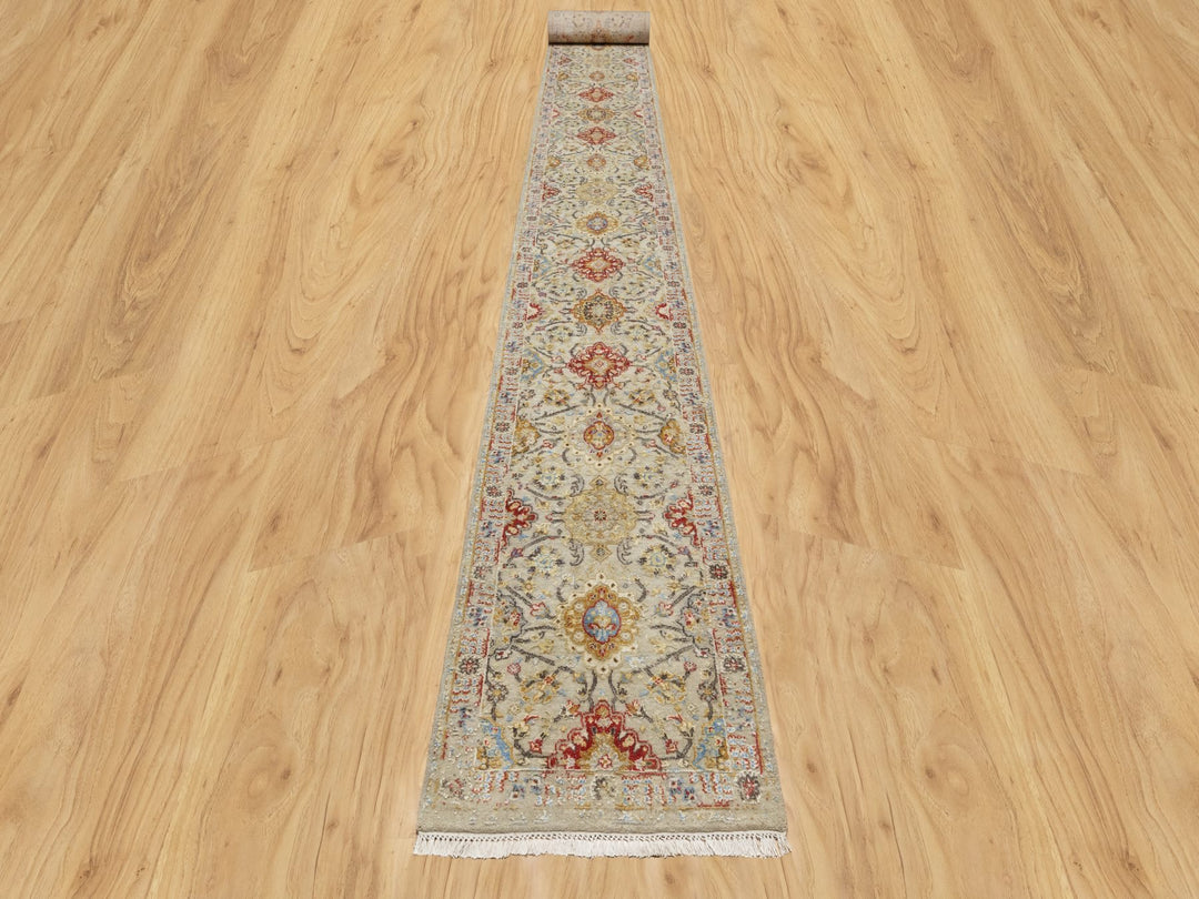 6'2" x 24'0" New Hand Knotted Beige Wool & Silk Runner Oriental Rug - MOA10290809