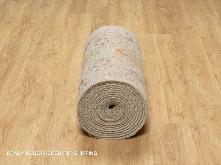 6'2" x 24'0" New Hand Knotted Beige Wool & Silk Runner Oriental Rug - MOA10290809