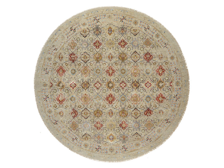 12'0" x 12'0" New Hand Knotted Beige Wool & Silk Round Oriental Rug - MOA10290813