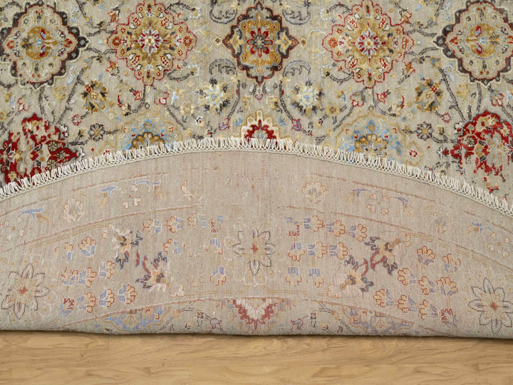 12'0" x 12'0" New Hand Knotted Beige Wool & Silk Round Oriental Rug - MOA10290813