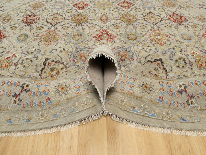 12'0" x 12'0" New Hand Knotted Beige Wool & Silk Round Oriental Rug - MOA10290813