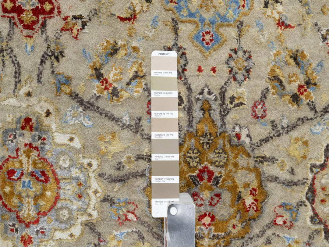 12'0" x 12'0" New Hand Knotted Beige Wool & Silk Round Oriental Rug - MOA10290813