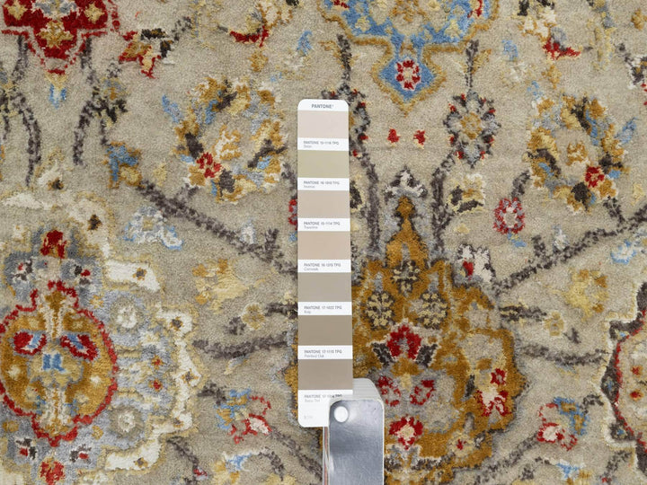 12'0" x 12'0" New Hand Knotted Beige Wool & Silk Round Oriental Rug - MOA10290813