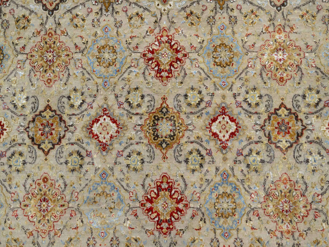 12'0" x 12'0" New Hand Knotted Beige Wool & Silk Round Oriental Rug - MOA10290813