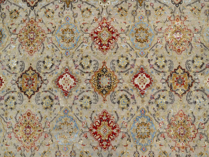 12'0" x 12'0" New Hand Knotted Beige Wool & Silk Round Oriental Rug - MOA10290813