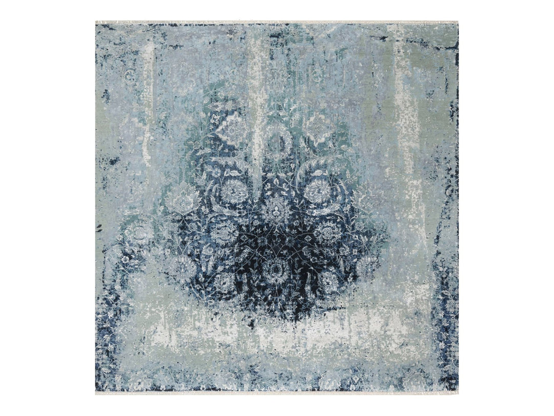 10'1" x 10'4" New Hand Knotted Grey Wool & Silk Square Oriental Rug - MOA10290820