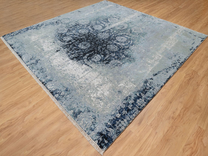 10'1" x 10'4" New Hand Knotted Grey Wool & Silk Square Oriental Rug - MOA10290820