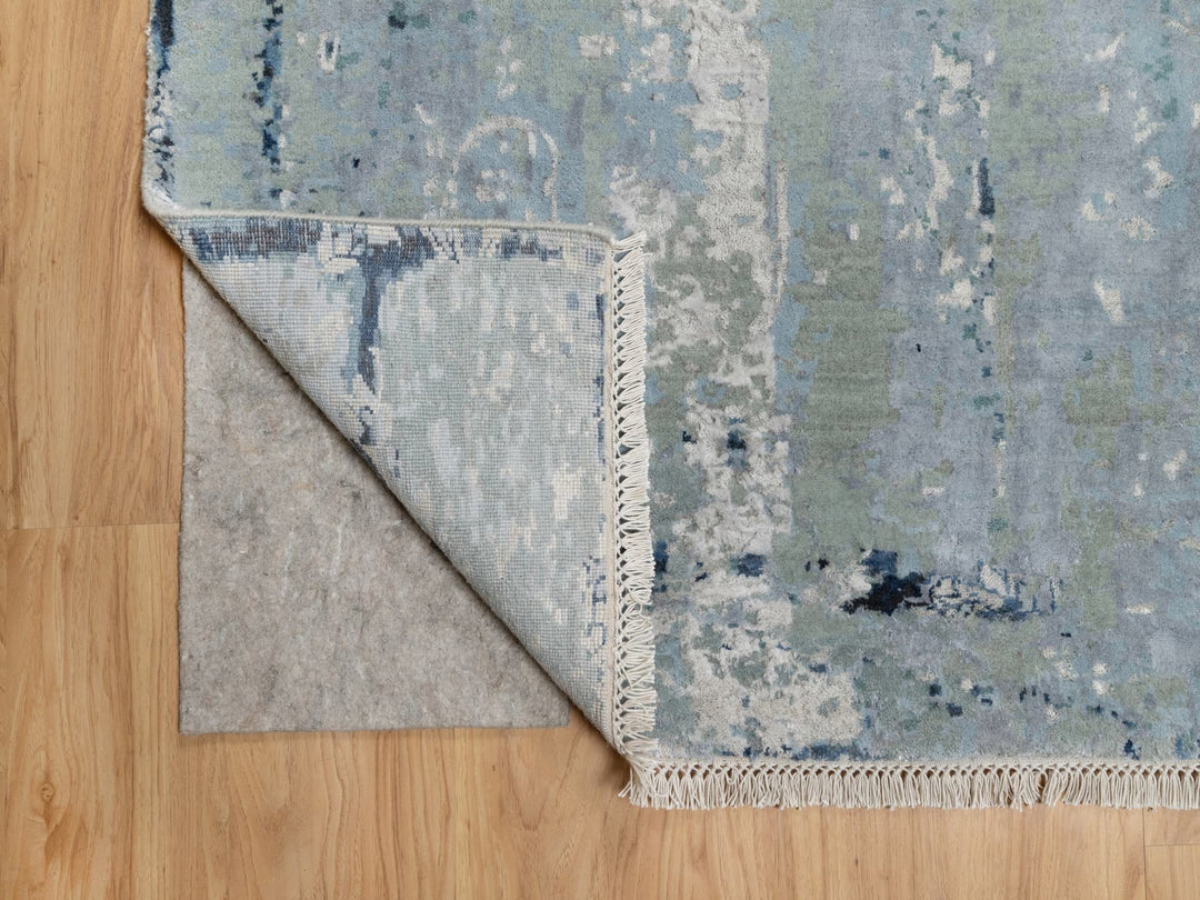 10'1" x 10'4" New Hand Knotted Grey Wool & Silk Square Oriental Rug - MOA10290820