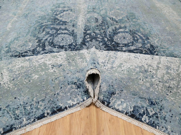 10'1" x 10'4" New Hand Knotted Grey Wool & Silk Square Oriental Rug - MOA10290820