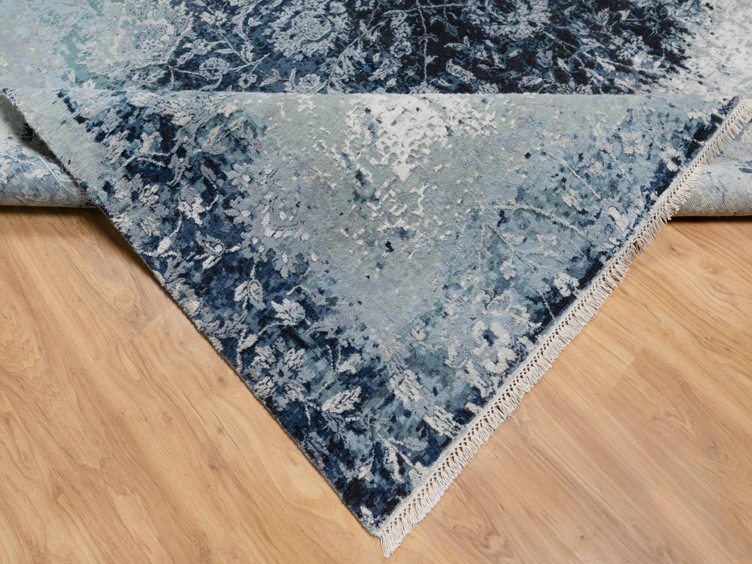 10'1" x 10'4" New Hand Knotted Grey Wool & Silk Square Oriental Rug - MOA10290820