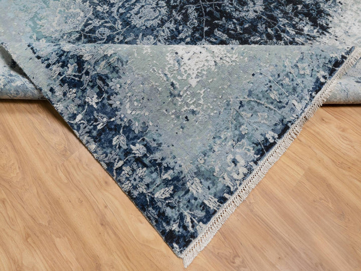 10'1" x 10'4" New Hand Knotted Grey Wool & Silk Square Oriental Rug - MOA10290820