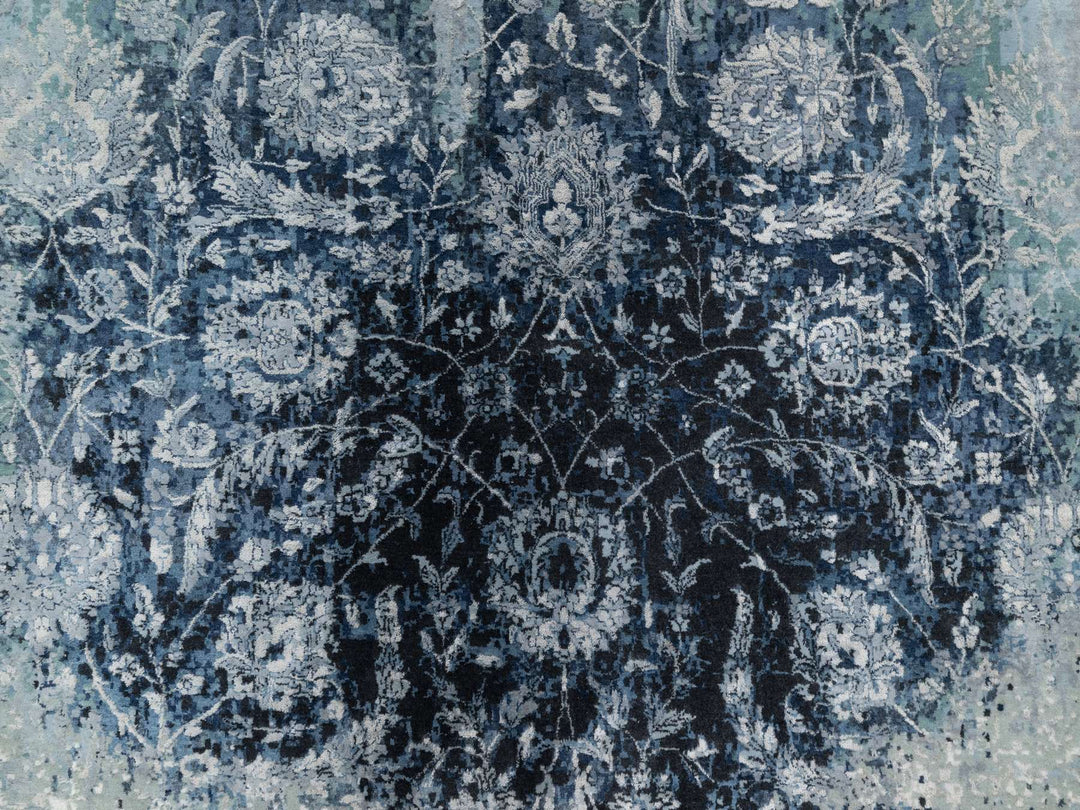 10'1" x 10'4" New Hand Knotted Grey Wool & Silk Square Oriental Rug - MOA10290820