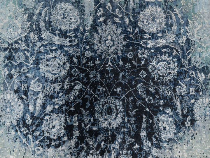 10'1" x 10'4" New Hand Knotted Grey Wool & Silk Square Oriental Rug - MOA10290820