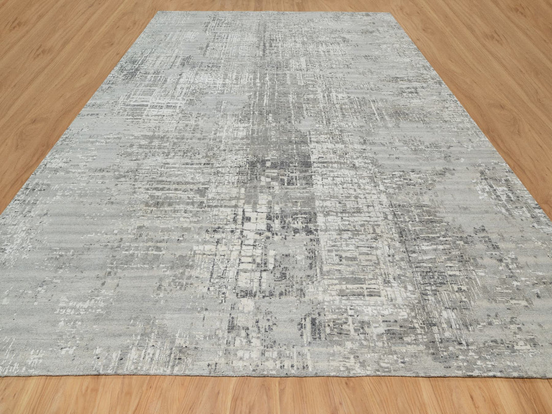 12'0" x 14'9" New Hand Knotted Grey Wool Rectangle Oriental Rug - MOA10290837