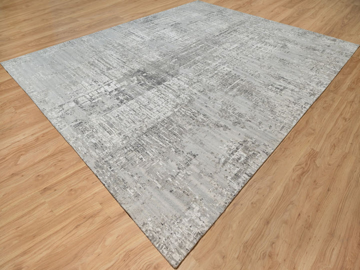 12'0" x 14'9" New Hand Knotted Grey Wool Rectangle Oriental Rug - MOA10290837