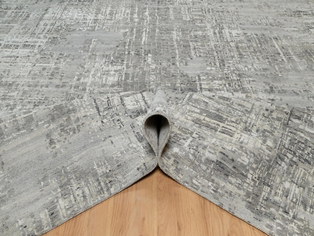 12'0" x 14'9" New Hand Knotted Grey Wool Rectangle Oriental Rug - MOA10290837