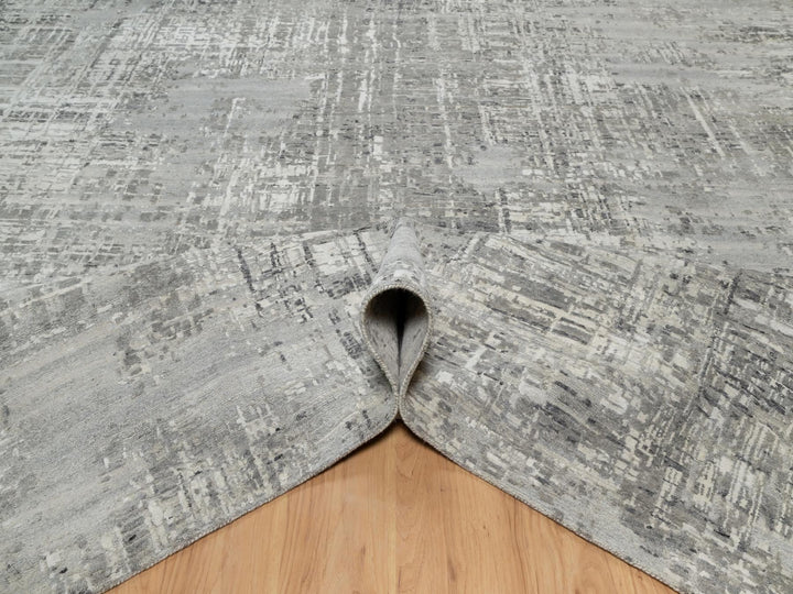 12'0" x 14'9" New Hand Knotted Grey Wool Rectangle Oriental Rug - MOA10290837
