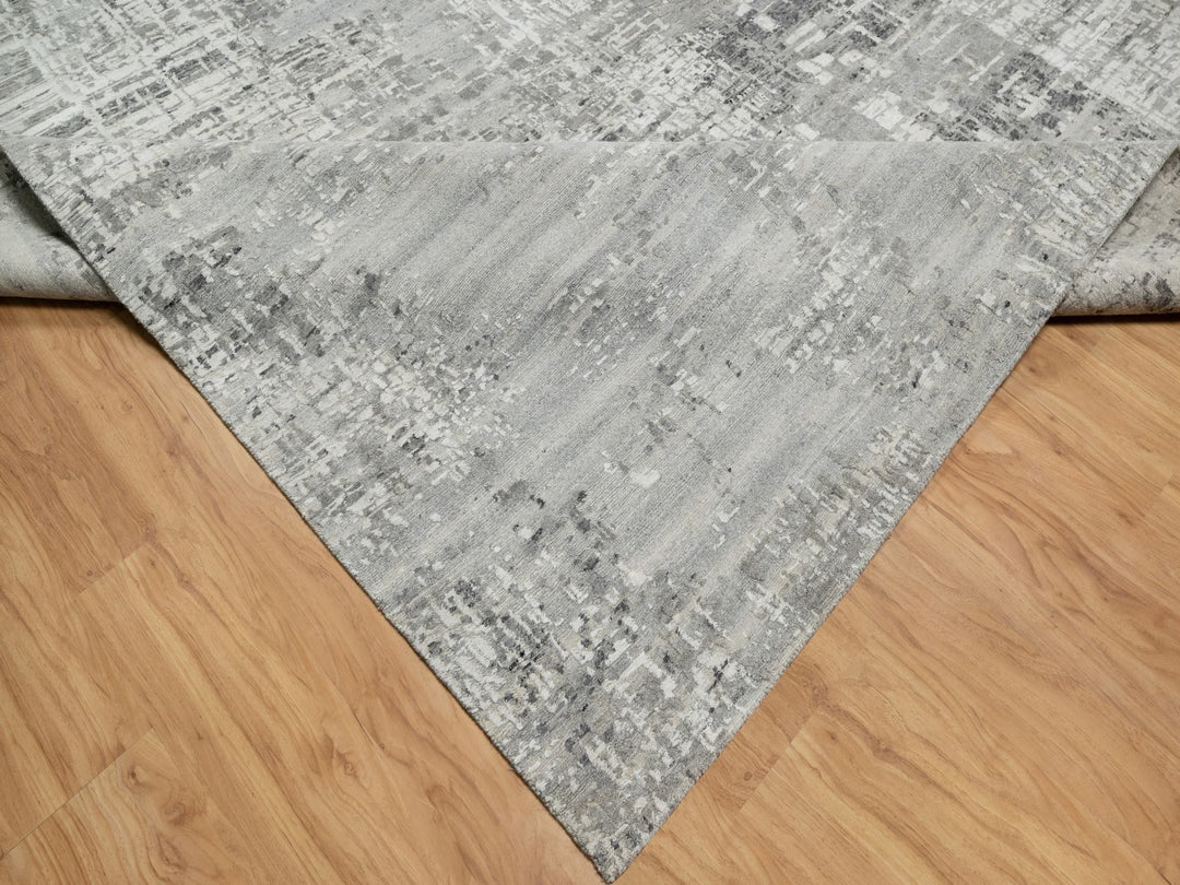 12'0" x 14'9" New Hand Knotted Grey Wool Rectangle Oriental Rug - MOA10290837