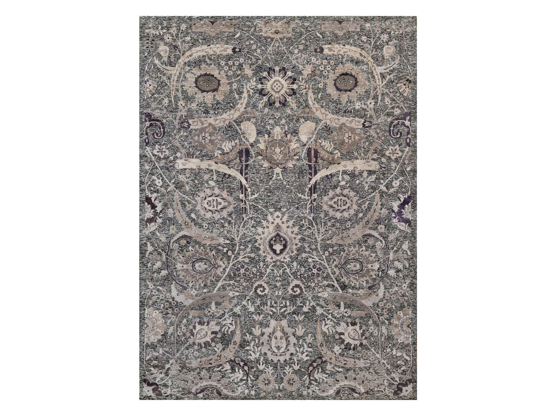 9'11" x 13'10" New Hand Knotted Brown Wool & Silk Rectangle Oriental Rug - MOA10290948