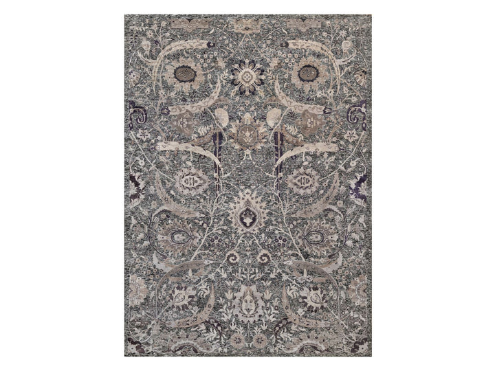 9'11" x 13'10" New Hand Knotted Brown Wool & Silk Rectangle Oriental Rug - MOA10290948