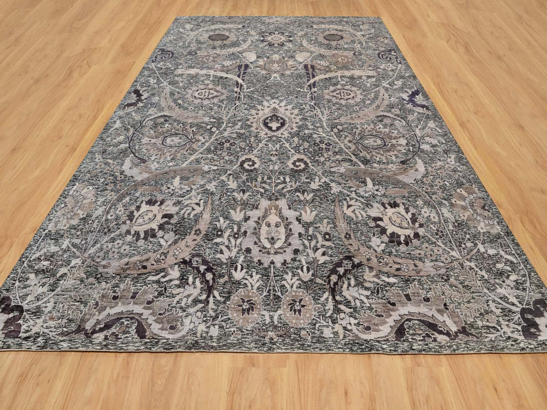 9'11" x 13'10" New Hand Knotted Brown Wool & Silk Rectangle Oriental Rug - MOA10290948