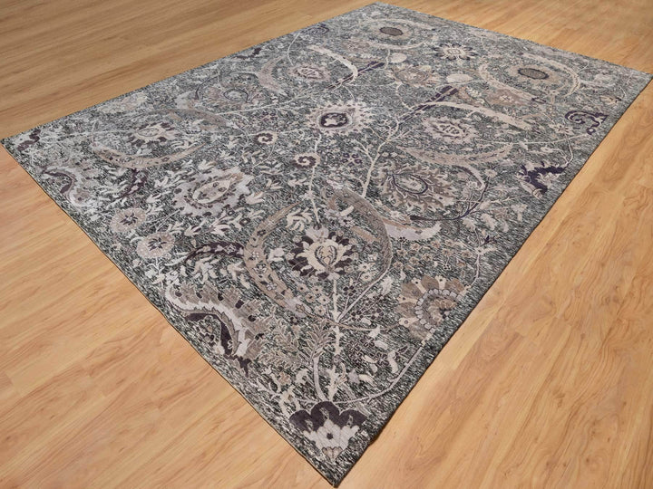 9'11" x 13'10" New Hand Knotted Brown Wool & Silk Rectangle Oriental Rug - MOA10290948