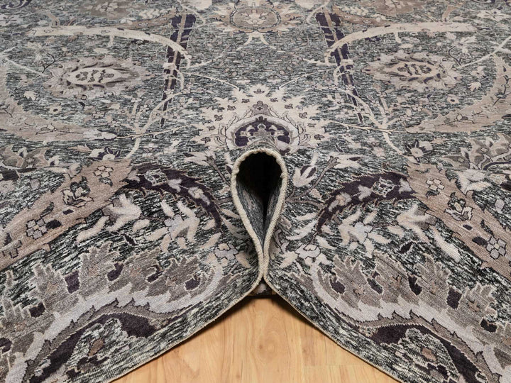 9'11" x 13'10" New Hand Knotted Brown Wool & Silk Rectangle Oriental Rug - MOA10290948