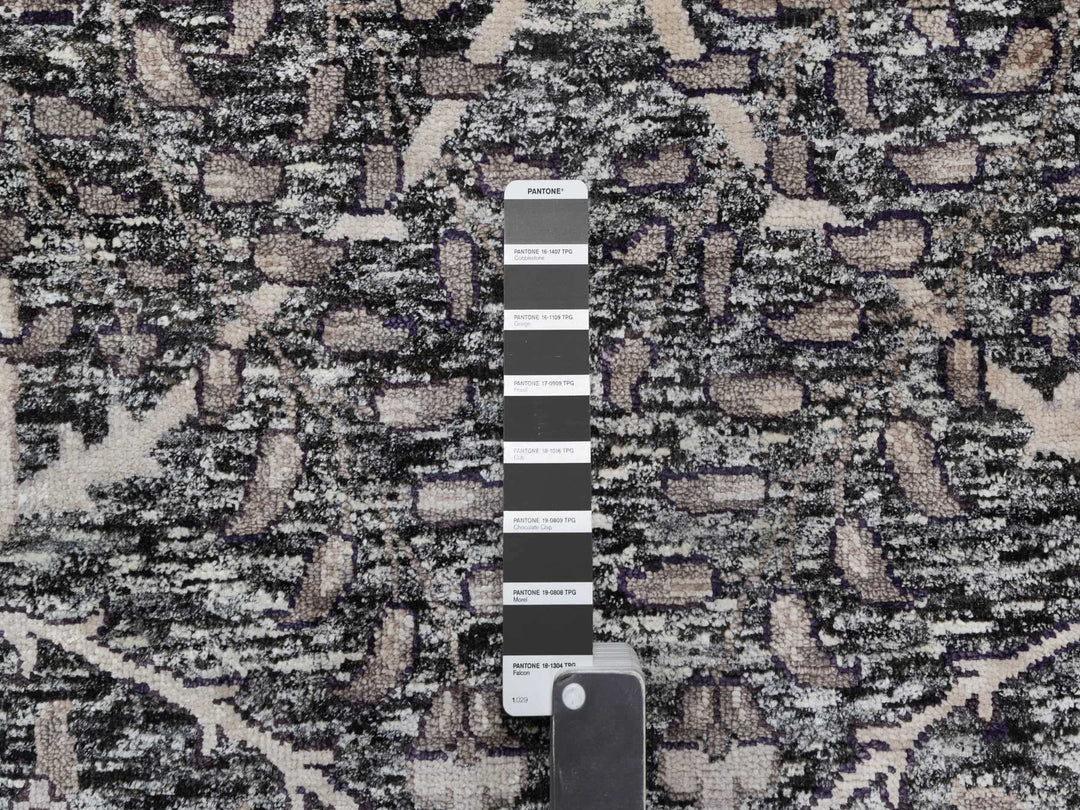 9'11" x 13'10" New Hand Knotted Brown Wool & Silk Rectangle Oriental Rug - MOA10290948