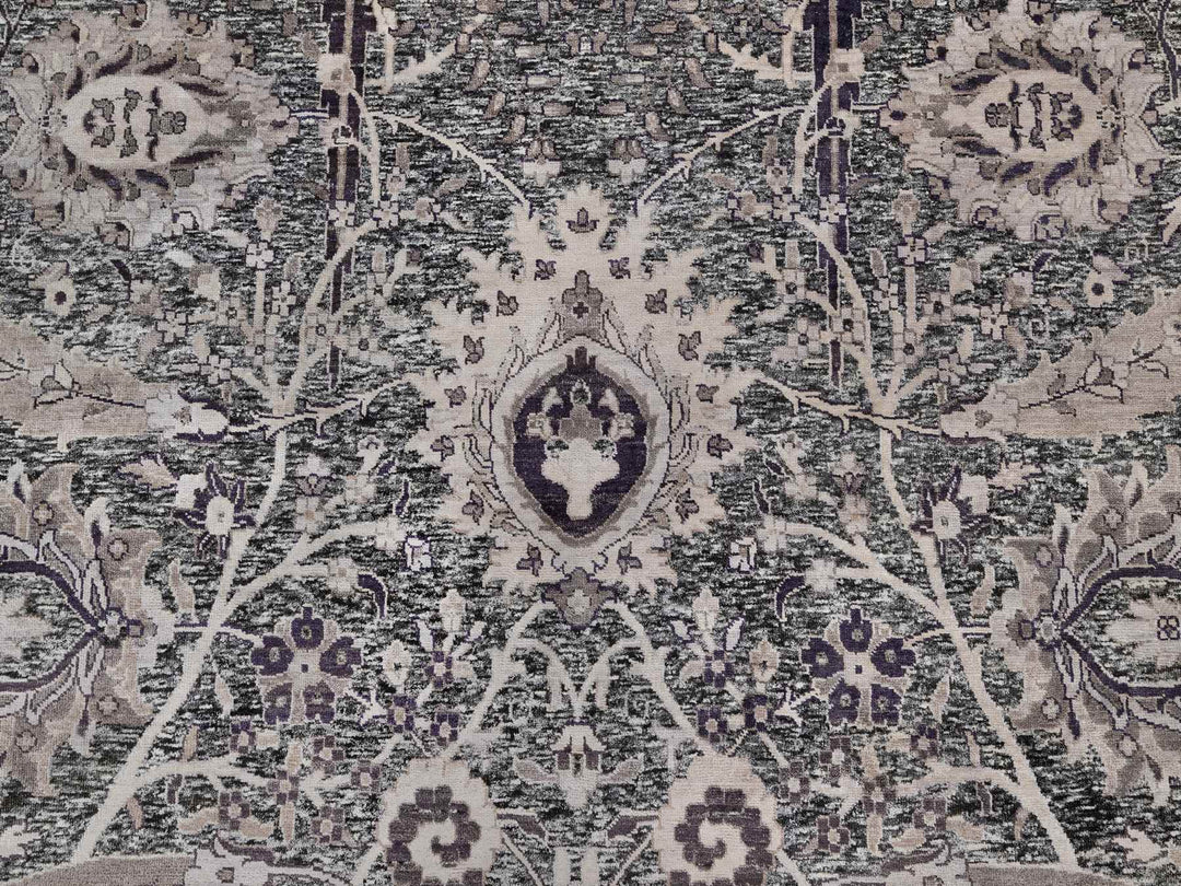 9'11" x 13'10" New Hand Knotted Brown Wool & Silk Rectangle Oriental Rug - MOA10290948